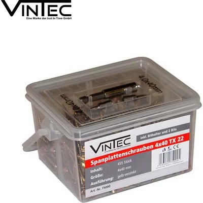 VINTEC Комплект винтове за дърво / Комплект видий за дърво 4x40 мм, 455 бр. / Vintec 75000 / (VNTC 75000)