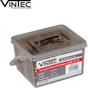 VINTEC Комплект винтове за дърво / Комплект видий за дърво 4x40 мм, 455 бр. / Vintec 75000 / (VNTC 75000)