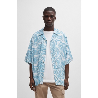 HUGO BOSS Men's Lapis 3 Patterned Short-Sleeve Shirt - Open Blue 486