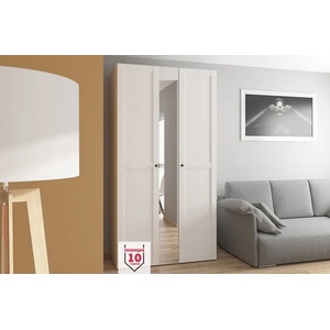 BRW Гардероб flex 125 см / 66 см / 240 см бял с огледало (f57-szafa_zestaw_36-bi/bi/sz)