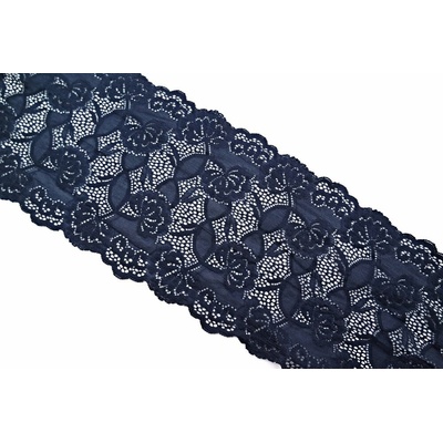 Elastická čipka - tmavá modrá - šírka 15 cm