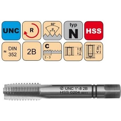 NÁSTROJE CZ Sadový závitník UNC No.8-32 II 2B HSS DIN 352 - 0204 - CZZ0204-UNC-8-32-II-2B