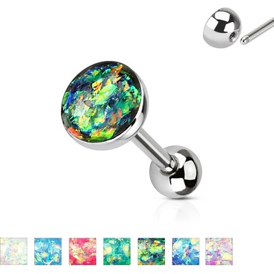 Šperky eshop piercing do jazyka z oceli imitace opálu různé barevné kombinace R04.04 aqua