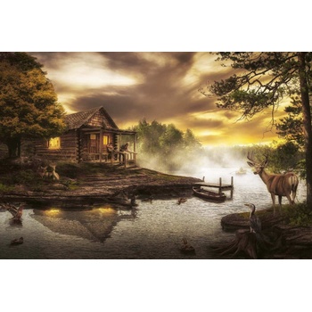 DIMEX ART s. r. o Флизелинов фототапет дървена къща край потока 375 x 250 см