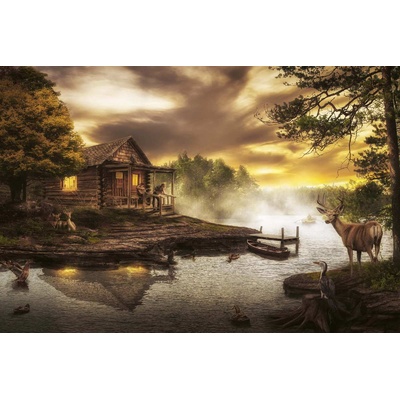 DIMEX ART Флизелинов фототапет дървена къща край потока 375 x 250 см