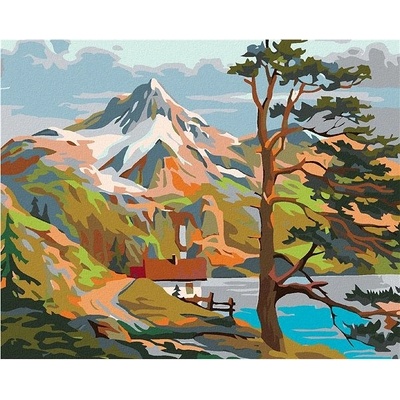 Zuty Malování podle čísel Domek u jezera pod horami 100 x 80 cm vypnuté plátno na rám