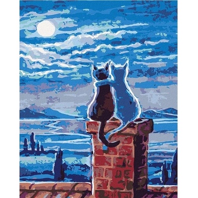 zuty Malování podle číselKočky na střeše a měsíc 80 x 100 cm bez rámu a bez vypnutí plátna