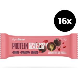 GymBeam Протеинови енергийни топчета 16 x 45 g ягода и ванилия
