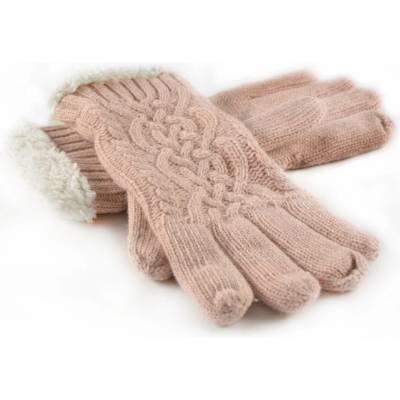 Emi Ross ER-1052C pink dámské pletené rukavice s lemem z ovčí vlny pletený vzor
