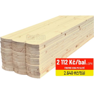 Plotovky dřevěné půlkulaté, severský smrk balené 18x95x1500 - 25 ks, kvalita AB