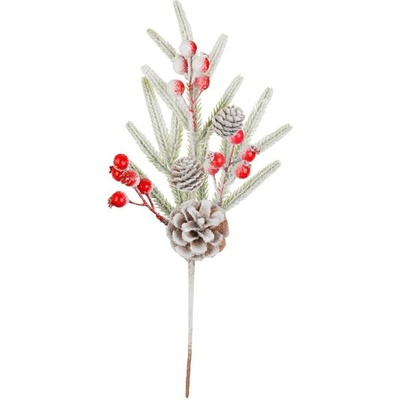 Vetvička MagicHome Vianoce, zasnežená, so šípkami, 34 cm