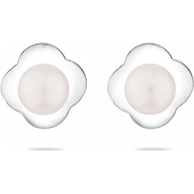 Swan Сребърни обици цвете с бяла сладководна перла GE014W Swan