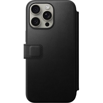 Nomad Modern Leather Folio MagSafe Case - кожен калъф (естествена кожа), тип портфейл с MagSafe за iPhone 15 Pro Max (черен)
