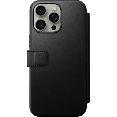 Nomad Modern Leather Folio MagSafe Case - кожен калъф (естествена кожа), тип портфейл с MagSafe за iPhone 15 Pro Max (черен)