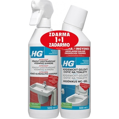 HG Pěnový čistič vodního kamene 3x silnější 500 ml + HG gel na toalety 500 ml