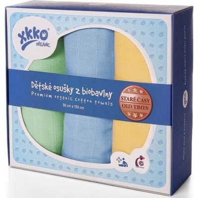 Kikko BIObavlněné osušky XKKO Organic Staré časy 90x100 cm (3ks) Pastels for Boys