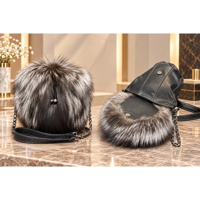 Max Original Leather Dámska kožušinová kabelka fox blk/silver