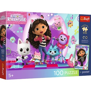 Trefl - Puzzle Gabby's Dollhouse: Colorful Cat World + poster - 100 piese