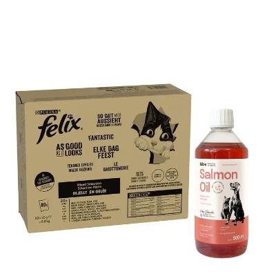 Felix Fantastic hovězí kuře tuňák treska v želé 80 x 85g + LAB V Lososový olej 500ml