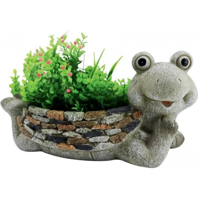 Magichome Dekorácia Gecco 4004 Žaba s kvetináčom magnesia 35cm
