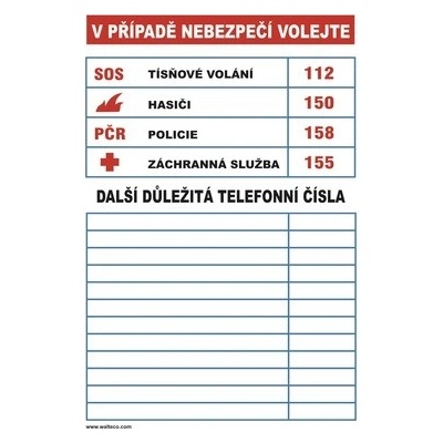 Samolepka "Důležitá čísla" 105x74 mm