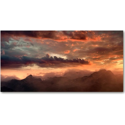 Foto obraz sklo tvrzené Západ slnka hory 100x50 cm
