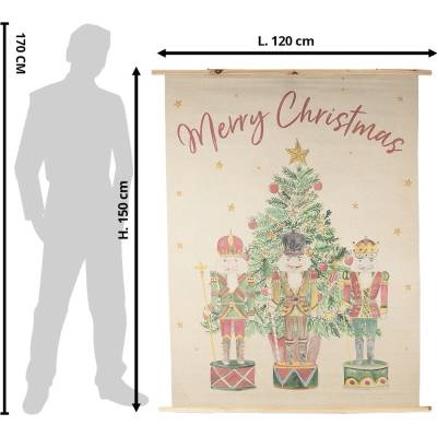 Clayre & Eef Béžová nástěnná mapa s Louskáčky Merry Christmas - 120*2*150 cm - Clayre & Eef