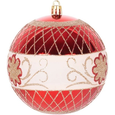Gule MagicHome 4 ks, červené, s ornamentami, na vianočný stromček, 10 cm