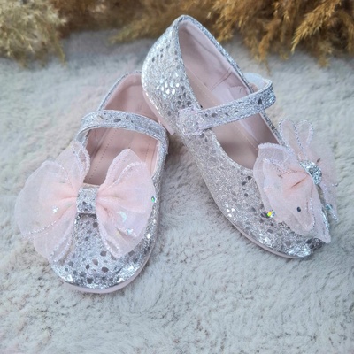 Boty pro holčičku střevíčky růžové s třpytkami elegantní na první narozeniny