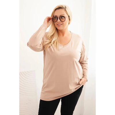 Kesi Dámska blúzka Plus Size s výstrihom do V a dlhým rukávom ružová Violet