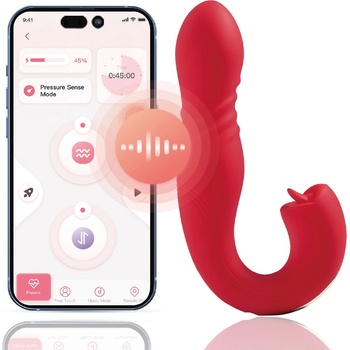 HoneyPlayBox JOI Thrust 2 Pressure Sensing App-Controlled Thrusting G-spot Vibrator & Tongue Clit Licker Red