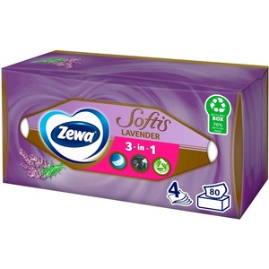 Zewa Softis 4-пластова хартиена кърпичка в кутия - Лавандула 80бр (28422)