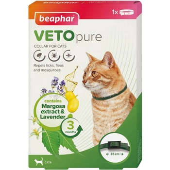 Beaphar Veto Pure bio band -Противопаразитен нашийник за котки на билкова основа срок 3 месеца 35 см с регулиране