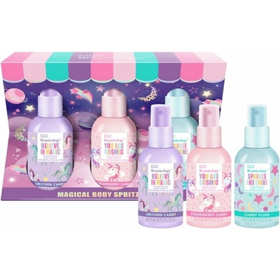 Baylis & Harding Beauticology Unicorn Candy telový sprej 95 ml + Strawberry Candy telový sprej 95 ml + Candy Floss telový sprej 95 ml