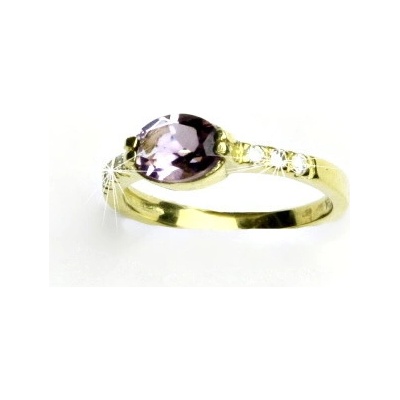 Čištín Zlatý prsten,čiré zirkony a přírodní světlý ametyst žluté i bílé zlato VR 237