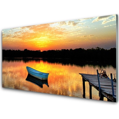 Obraz na skle Loďka Most Jezero Krajina 100x50 cm