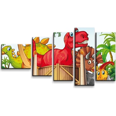 Sablio Obraz - 5-dílný Dinosauři 4 - 100x60 cm