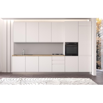 ARES Права кухня irene, дясна, 360 см, лице бяло, плот дъб кадиз и бял гръб (0whfbi017bid)