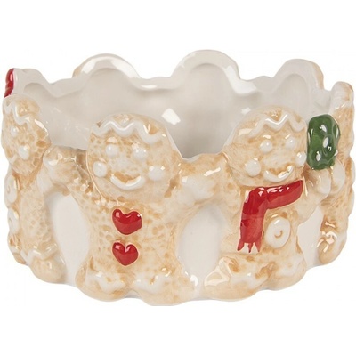 Clayre & Eef Bílo-hnědá keramická miska s perníčky Gingerbread 14 x 7 cm