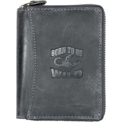 Born to be wild kožená peněženka se škorpionem dokola na kovový zip flw šedá
