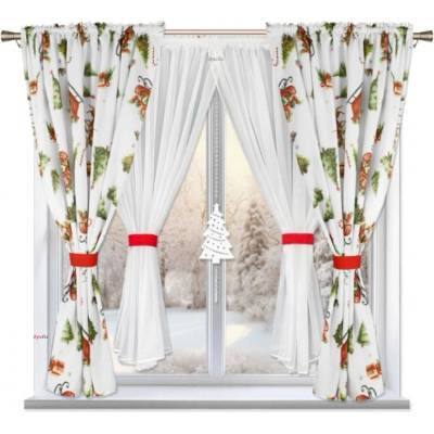 BytoTex Sada záclon s vánočním motivem L 694 bílá, 400 x 150 cm