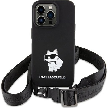 KARL LAGERFELD Кейс Karl Lagerfeld KLHCP15SSCBSCNK за iPhone 15 6.1"", твърд, черен / черен, Crossbody Silicone Choupette (KXG0075624)