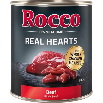 Rocco Икономична опаковка: Rocco Real Hearts 24 x 800 г - говеждо с цели пилешки сърца