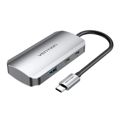 Vention USB-C - USB3.0x3/SD/TF/PD (0, 15 м сива алуминиева сплав), концентратор
