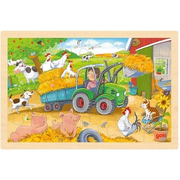 Goki Дървен пъзел в рамка Goki - Малък трактор (57420)