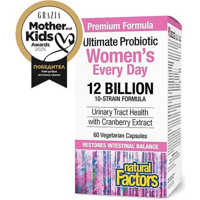 Natural Factors Мулти Пробиотик за Жени 12 млрд. активни пробиотици (10 щама формула) 60 V капсули | Natural Factors (1849 NF)