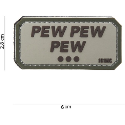 Gumová nášivka 101 Inc nápis Pew Pew Pew - béžová