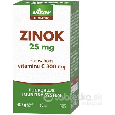 Vitar Organic Zinok 25 mg s obsahom Vitamínu C 60 tabliet