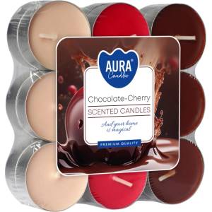 BISPOL Ароматни чаени свещи Bispol Aura - Chocolate-Cherry, 18 броя (p15-18-104)
