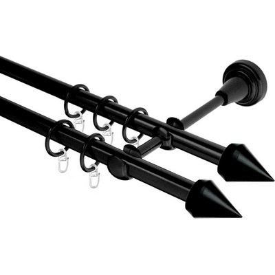 OK-GarnýžeCZ Garnýž kovová dvouřadá 16mm Hrot Double černá 360 cm do stěny / kroužky s háčkem